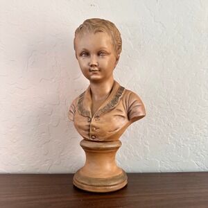Vintage Bust Child Pedestal Brown Old World French Country Shelf Decor Sculpture